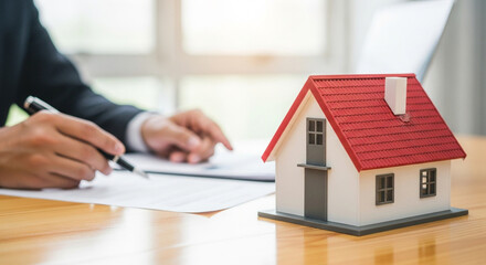 Fototapeta premium Secure your future with this home purchase contract, signing the deal with confidence, dreaming of new beginnings in a place to call your own