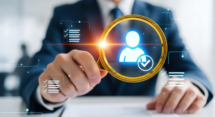 Streamline your talent acquisition with powerful HR tech solutions using a magnifying glass to find the perfect candidate for your professional team
