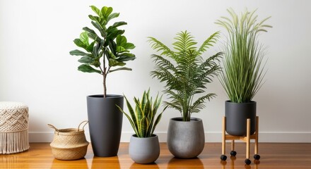 Assortment of Potted Plants and Baskets in Home Decor