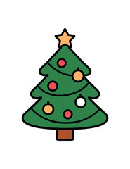 Fototapeta premium Flat vector illustration of Christmas tree with simple ornaments rounded form clean outline