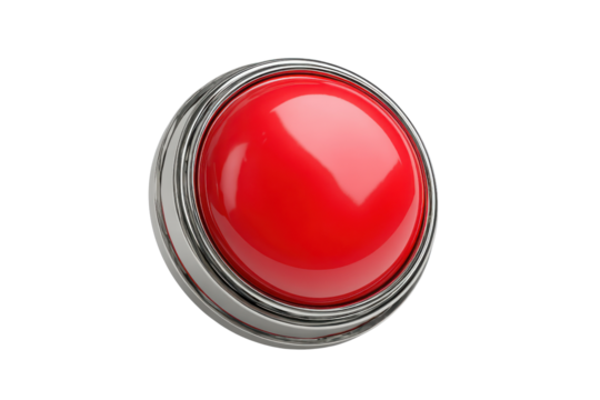 Red glossy button with chrome metallic rim on black background image, Isolated On Transparent Background, Png Cut Out