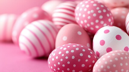Pink painted eggs with unique designs for spring celebrations