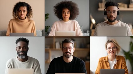 Diverse Team Participating in Online Video Conference Call, Working From Home, Business Meeting on Laptop, Remote Communication - Powered by Adobe
