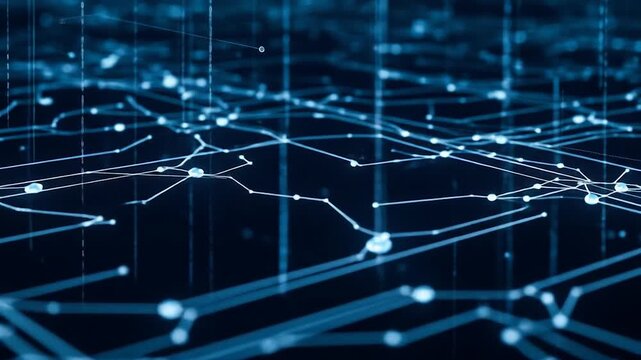 Abstract Digital Network Interconnections Glowing Lines and Nodes Illustrating Data Flow, AI, and Future Technology Concepts for Global Connectivity