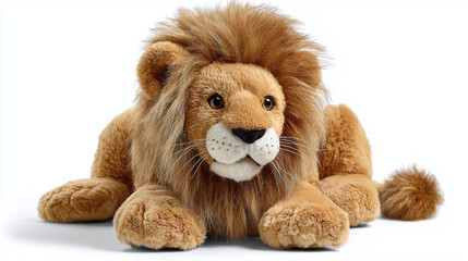 A lifelike plush lion in a relaxed pose, with a luxurious mane