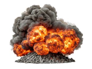 big explosion with smoke from rocks png isolated on transparent background.