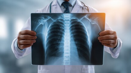Doctor holding chest x-ray for medical diagnosis