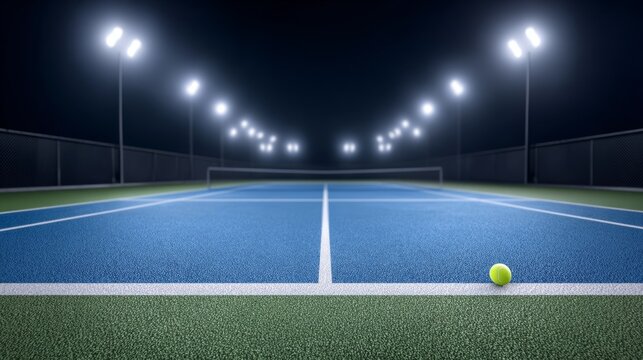 Intense night tennis match at stadium court captivating sport environment cinematic viewpoint