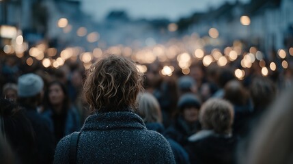 A large crowd holding sparklers ignites the night with warm lights, creating a magical atmosphere that evokes feelings of community, celebration, and shared joy in a nighttime setting.