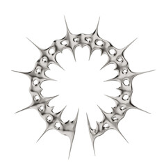 3d render of an abstract chrome spiked ring. high-tech metallic element symbolizing cyber security or danger.