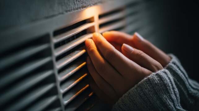 Hands warming on a home heat vent