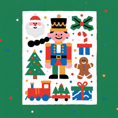 Fototapeta premium Christmas, Nutcracker, Santa, Tree, Gift, Train, Cookie, Festive, Holiday, Decoration