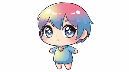 Cute chibi anime character illustration with pastel rainbow hair and big eyes digital art drawing style brazil ceara