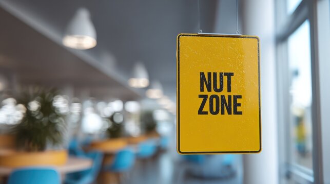 Nut Zone sign warning of food allergies in office cafeteria
