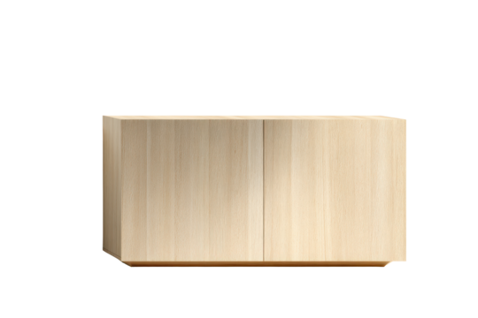 Light wood cabinet with two doors on a dark background furniture interior, Isolated On Transparent Background, Png Cut Out