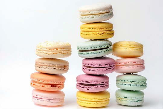 Colorful Macaron Towers Sweet Treats French Pastries Stacked Desserts Food on transparent background