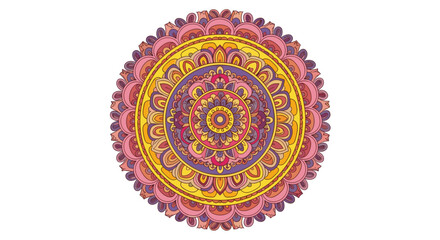 Hand-drawn, rich-colored circular mandala art with intricate floral and geometric patterns, symbolizing harmony and spirituality.