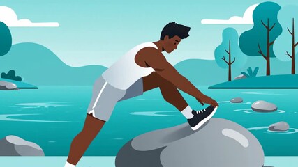 Healthy Lifestyle And Stretching Routine Of A Runner In Nature Environment