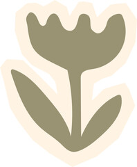 Cute tulip flower shape sage green and beige abstract boho botanical element for spring design