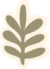 Simple branch with leaves or fern shape sage green abstract boho botanical element