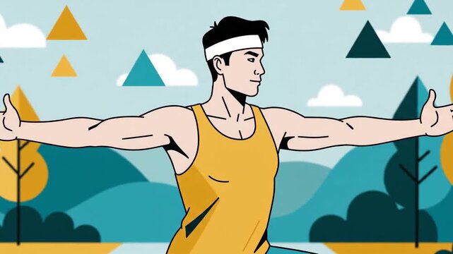 Healthy Lifestyle Concept: Animated Illustration of Yoga Postures Outdoors in a Park