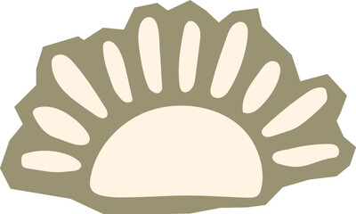 Boho abstract half sun or sunrise with rays beige and sage green doodle element for wall art