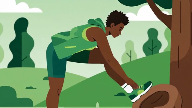 Healthy Lifestyle Routine Demonstrating Stretching on a Park, Nature, and Fitness