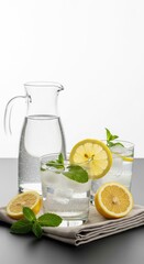Fototapeta premium Refreshing Lemonade with Mint and Ice