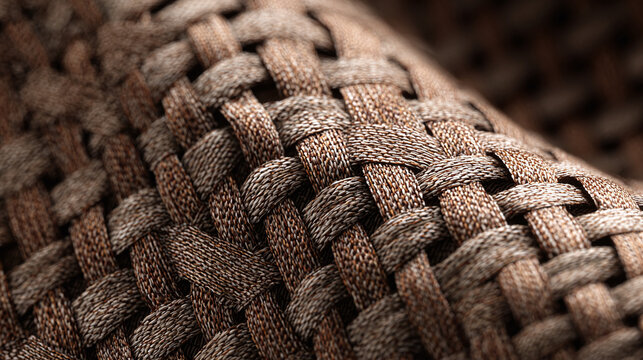 Close-up of a woven texture with intricate patterns. The texture is a blend of brown and tan, highlighting the complex weaving