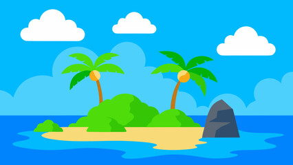 Sunny Tropical Lagoon with Palm Leaves