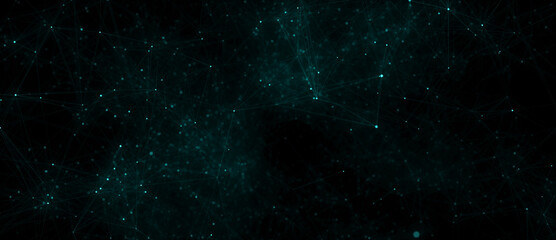 Obraz premium Network connection structure. Abstract blue background with moving dots, lines and triangles. Futuristic illustration. Digital technology design. 3d rendering