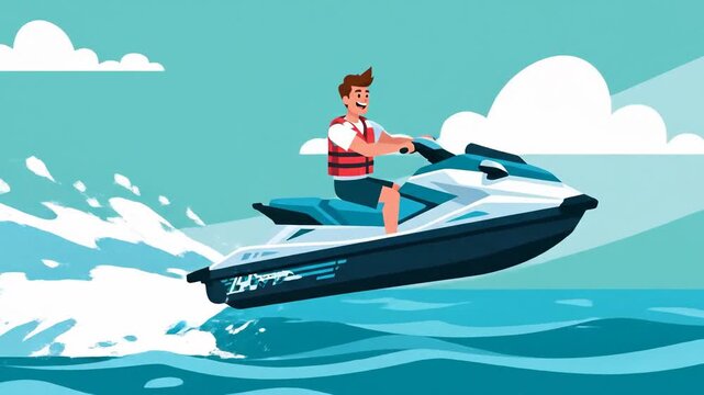 Jet Ski Rider Takes Extreme Action on Ocean Waves in Stunning Vector Illustration