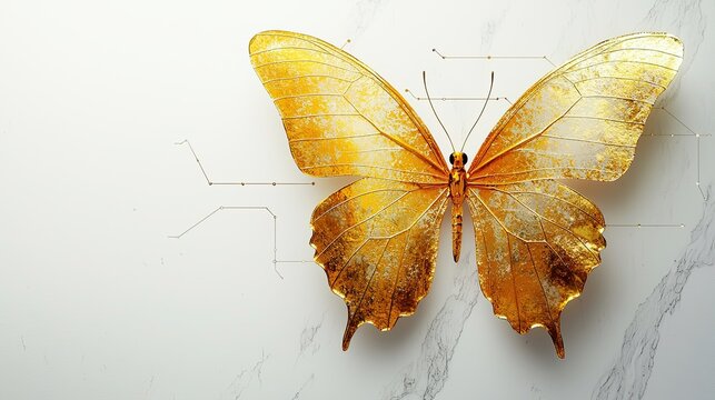 Business butterfly branding concepts, Golden Butterfly Decoration on Marble Background with Artistic Design Elements