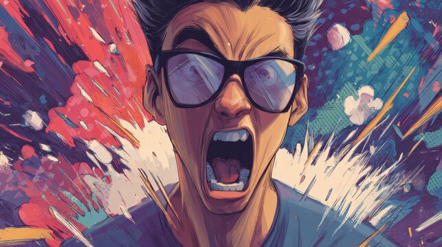 comic-style artwork with exaggerated expressions, fun and dynamic