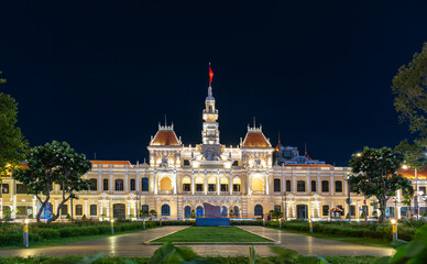 Ho Chi Minh City, Vietnam - June 23, 2025: Ho Chi Minh City Hall or Saigon City Hall or Committee Head office is a building in a French colonial style in Ho Chi Minh, Vietnam
