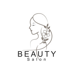 Elegant Beauty Salon Logo Design with Female Profile, Floral and Leaf Accents for Natural Beauty and Aesthetics