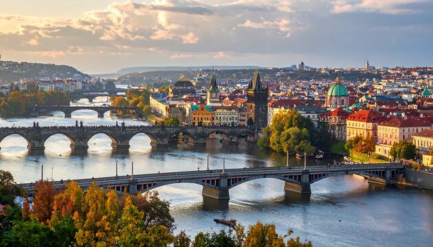 Prague Cityscape Autumn View.