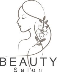 Elegant Beauty Salon Logo Design with Female Profile, Floral and Leaf Accents for Natural Beauty and Aesthetics