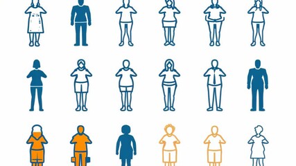 A group of people with different body types are shown in a row. Some are thin, some are overweight, and some are of average weight
