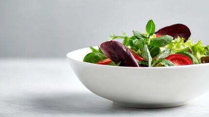 fresh salad bowl with vibrant vegetables and herbs, clean aesthetic
