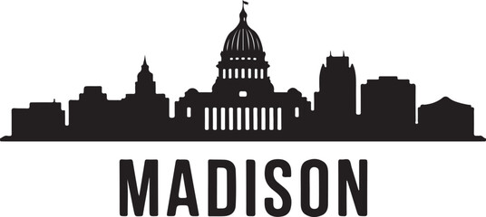 Madison Wisconsin Skyline Silhouette &ndash; Minimalist Black Vector Illustration