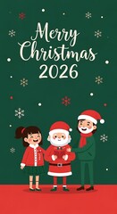 Christmas greeting with family santa claus cartoon illustration