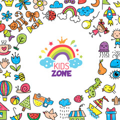 Kids background. colorful round template with kids drawing pictures for kids zone playground