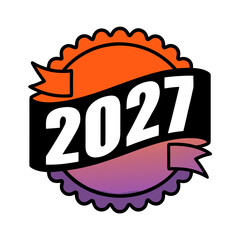 2027 year badge with orange and purple ribbon banner