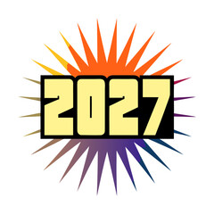 2027 year number with energetic starburst rays text