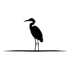 Silhouette of a heron standing on a line against a white background