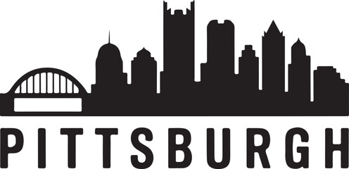 Fototapeta premium Pittsburgh Pennsylvania Skyline Silhouette – Minimalist Black Vector Cityscape