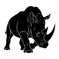 Fototapeta premium Black and white illustration of a rhinoceros standing on a white background