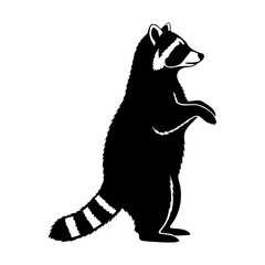 A black silhouette of a raccoon standing on its hind legs on white background © Alo