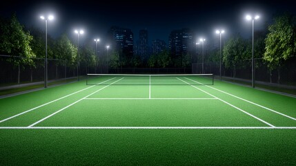 Exciting night tennis match at stadium courts captured cinematically in gigapixel high fidelity